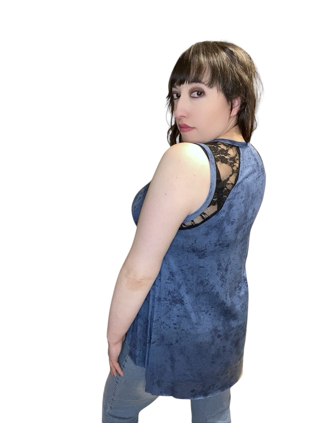 Rhinestone Lace Tank: indigo