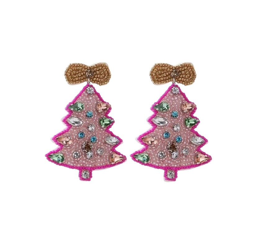 Beaded Christmas tree earrings