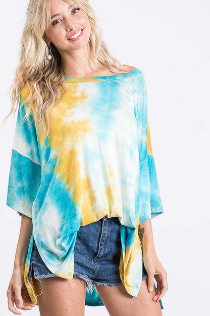 Oversized Blue Tie Dye Top