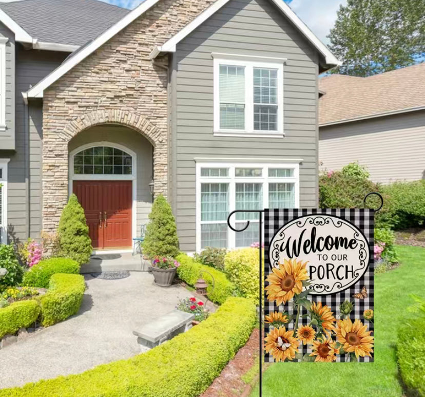 Welcome to our porch garden flag