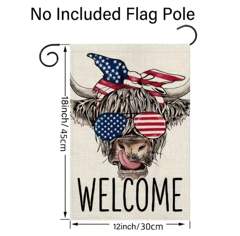 Welcome Bull America USA garden flag