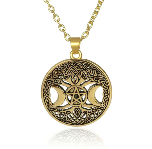 Pentacle Moon Tree of Life Necklace