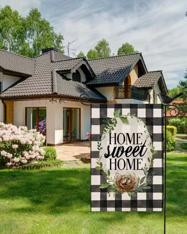 Home Sweet Home Plaid garden flag