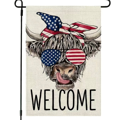 Welcome Bull America USA garden flag