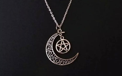 Moon and pentacle necklace