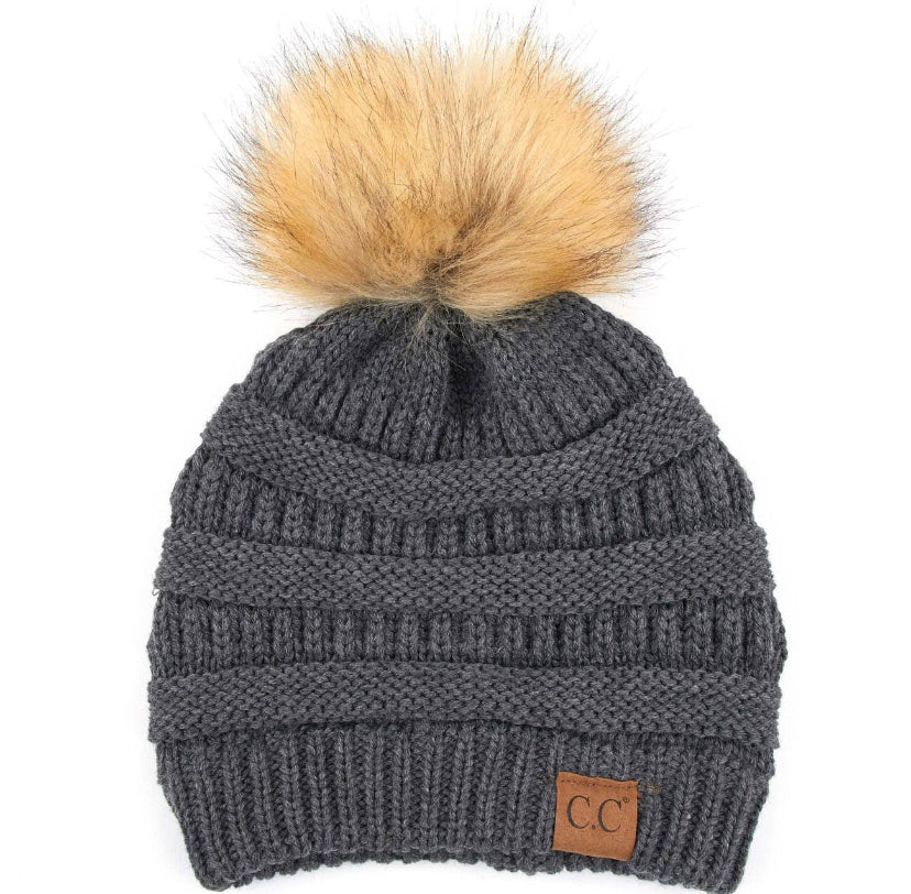 CC Winter Beanie with Pom: gray